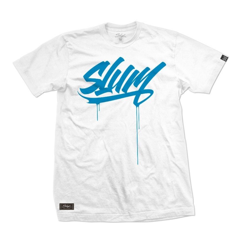 Camiseta Slum Tag White / Atoll Blue  – SlumWear